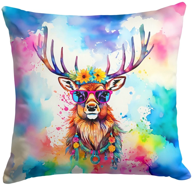 Main image of NEW Hippie Animal Stag Deer Throw Pillow Machine Washable, Indoor Outdoor Decorative Pillow for Couch, Bed or Patio, 18Hx18W