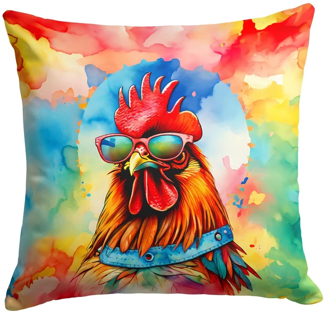 Main image of NEW Hippie Animal Red Rooster Throw Pillow Machine Washable, Indoor Outdoor Decorative Pillow for Couch, Bed or Patio, 18Hx18W
