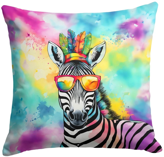 Main image of NEW Hippie Animal Zebra Throw Pillow Machine Washable, Indoor Outdoor Decorative Pillow for Couch, Bed or Patio, 18Hx18W