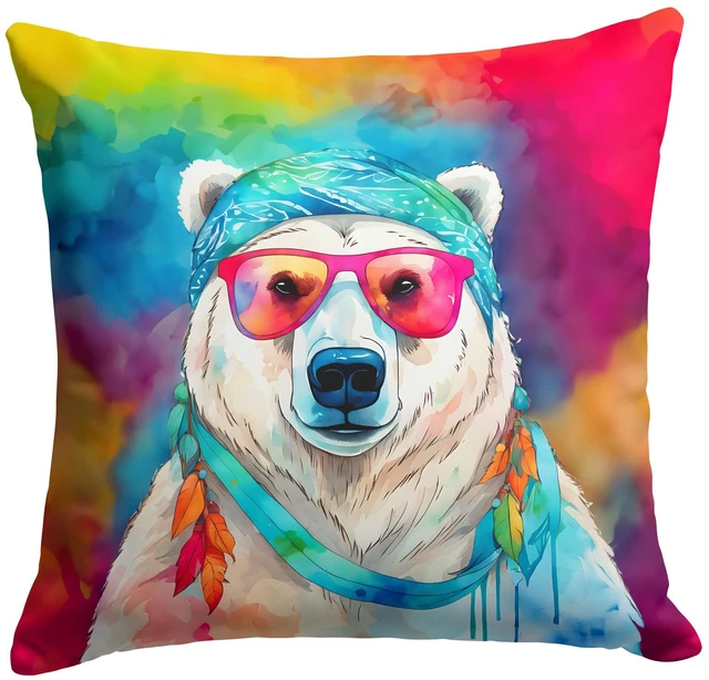 Main image of NEW Hippie Animal Polar Bear Throw Pillow Machine Washable, Indoor Outdoor Decorative Pillow for Couch, Bed or Patio, 18Hx18W