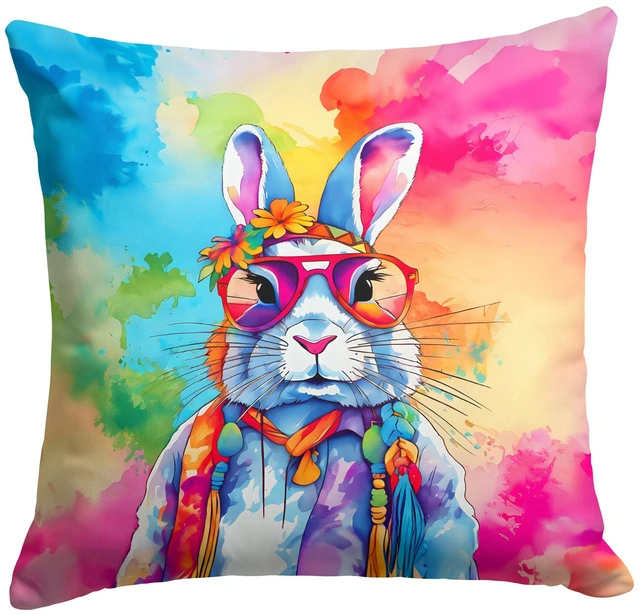 Main image of NEW Hippie Animal Rabbit Throw Pillow Machine Washable, Indoor Outdoor Decorative Pillow for Couch, Bed or Patio, 18Hx18W