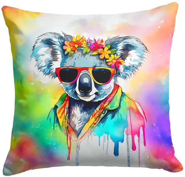 Main image of NEW Hippie Animal Koala Throw Pillow Machine Washable, Indoor Outdoor Decorative Pillow for Couch, Bed or Patio, 18Hx18W