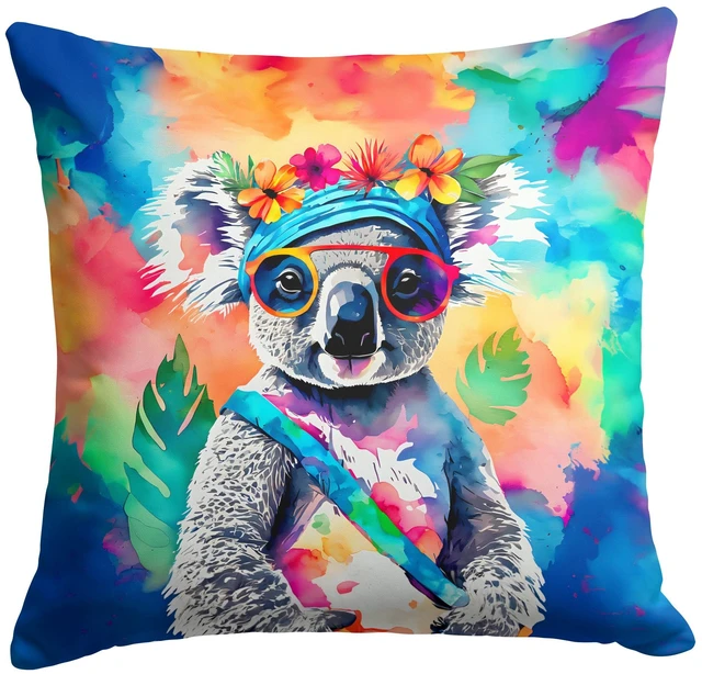 Main image of NEW Hippie Animal Koala Throw Pillow Machine Washable, Indoor Outdoor Decorative Pillow for Couch, Bed or Patio, 18Hx18W