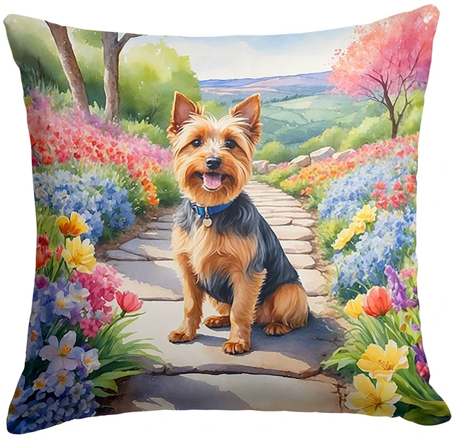 Main image of Australian Terrier Spring Garden Throw Pillow Machine Washable, Indoor Outdoor Decorative Pillow for Couch, Bed or Patio, 18Hx18W