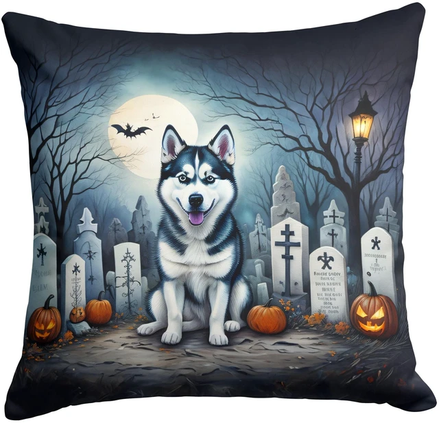 Main image of Siberian Husky Spooky Halloween Throw Pillow Machine Washable, Indoor Outdoor Decorative Pillow for Couch, Bed or Patio, 18Hx18W