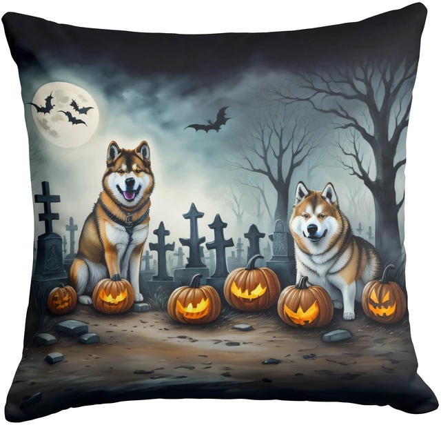 Main image of Akita Spooky Halloween Throw Pillow Machine Washable, Indoor Outdoor Decorative Pillow for Couch, Bed or Patio, 18Hx18W