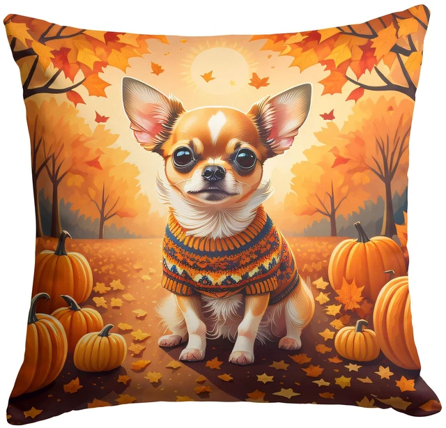 Main image of Chihuahua Fall Throw Pillow Machine Washable, Indoor Outdoor Decorative Pillow for Couch, Bed or Patio, 18Hx18W