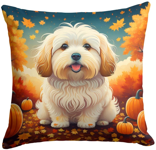 Main image of Coton De Tulear Fall Throw Pillow Machine Washable, Indoor Outdoor Decorative Pillow for Couch, Bed or Patio, 18Hx18W