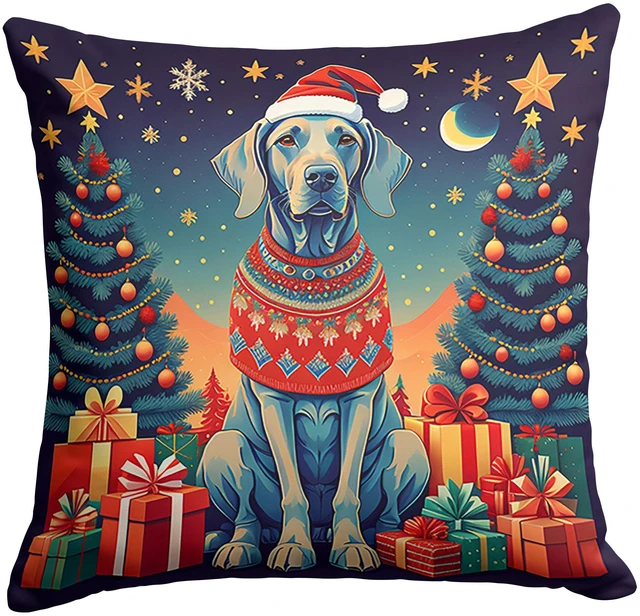 Main image of Weimaraner Christmas Throw Pillow Machine Washable, Indoor Outdoor Decorative Pillow for Couch, Bed or Patio, 18Hx18W