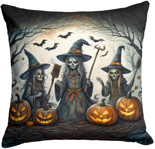 Main image of Witches Spooky Halloween Throw Pillow Machine Washable, Indoor Outdoor Decorative Pillow for Couch, Bed or Patio, 18Hx18W