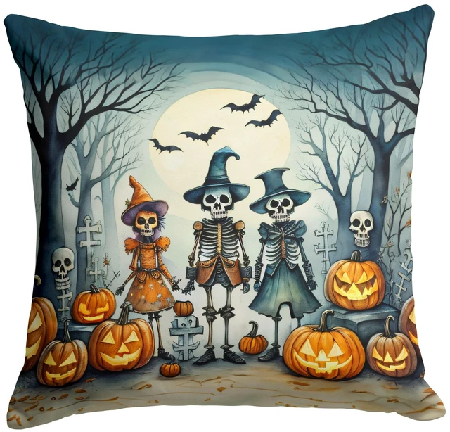 Main image of Calacas Skeletons Spooky Halloween Throw Pillow Machine Washable, Indoor Outdoor Decorative Pillow for Couch, Bed or Patio, 18Hx18W
