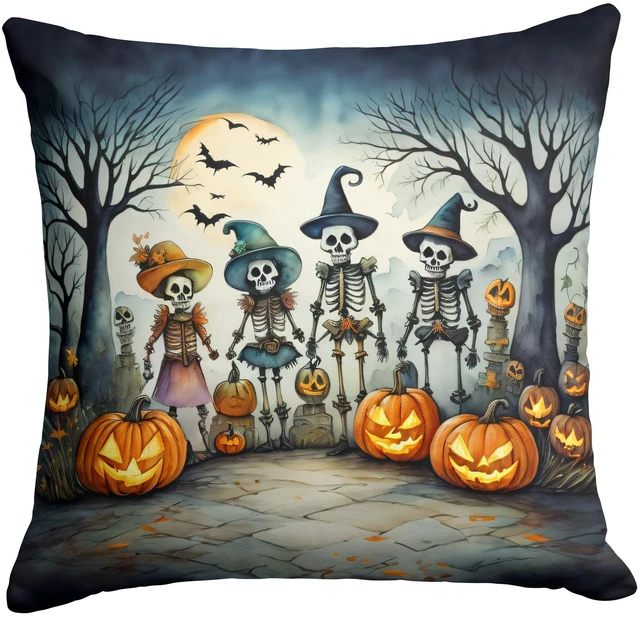 Main image of Calacas Skeletons Spooky Halloween Throw Pillow Machine Washable, Indoor Outdoor Decorative Pillow for Couch, Bed or Patio, 18Hx18W