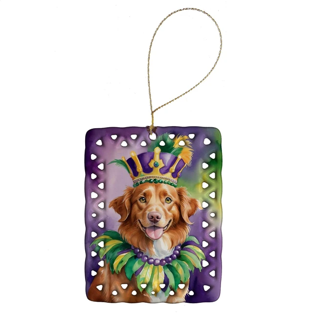 Main image of Nova Scotia Duck Tolling Retriever King of Mardi Gras Porcelain Ornament Christmas Tree Hanging Decorations for Home Christmas Holiday, Rectangle, Gift, Multicolor