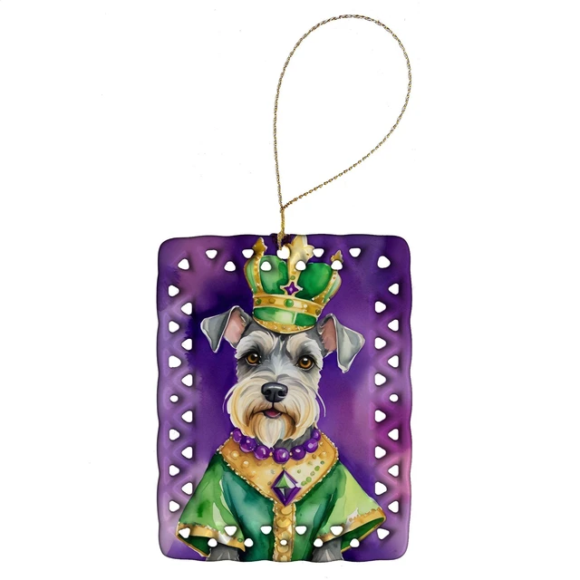 Main image of Schnauzer King of Mardi Gras Porcelain Ornament Christmas Tree Hanging Decorations for Home Christmas Holiday, Rectangle, Gift, Multicolor