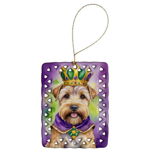 Main image of Wheaten Terrier King of Mardi Gras Porcelain Ornament Christmas Tree Hanging Decorations for Home Christmas Holiday, Rectangle, Gift, Multicolor