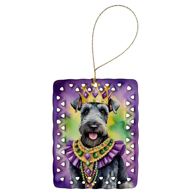 Main image of Kerry Blue Terrier King of Mardi Gras Porcelain Ornament Christmas Tree Hanging Decorations for Home Christmas Holiday, Rectangle, Gift, Multicolor