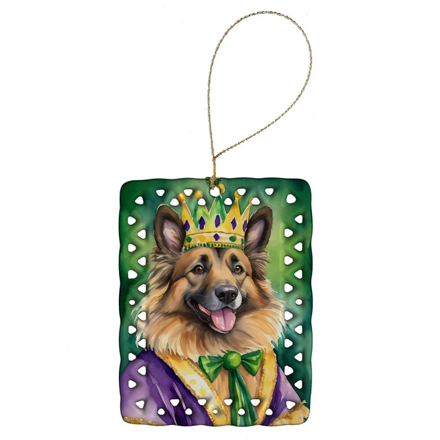 Main image of Belgian Tervuren King of Mardi Gras Porcelain Ornament Christmas Tree Hanging Decorations for Home Christmas Holiday, Rectangle, Gift, Multicolor