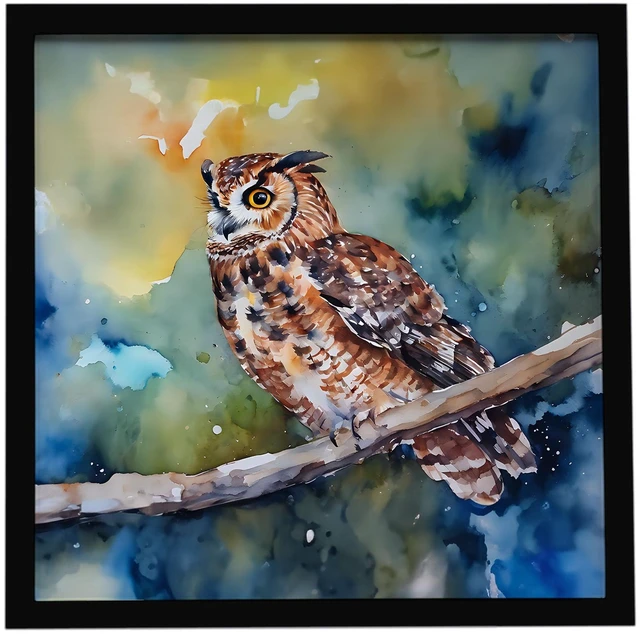 Main image of Tawny Owl Framed Metal Print Bathroom, Kitchen, Office, Home Decor Wall Art Ready to Hang, Square, 8X8