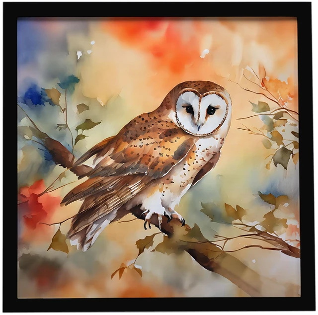 Main image of Barn Owl Framed Metal Print Bathroom, Kitchen, Office, Home Decor Wall Art Ready to Hang, Square, 8X8