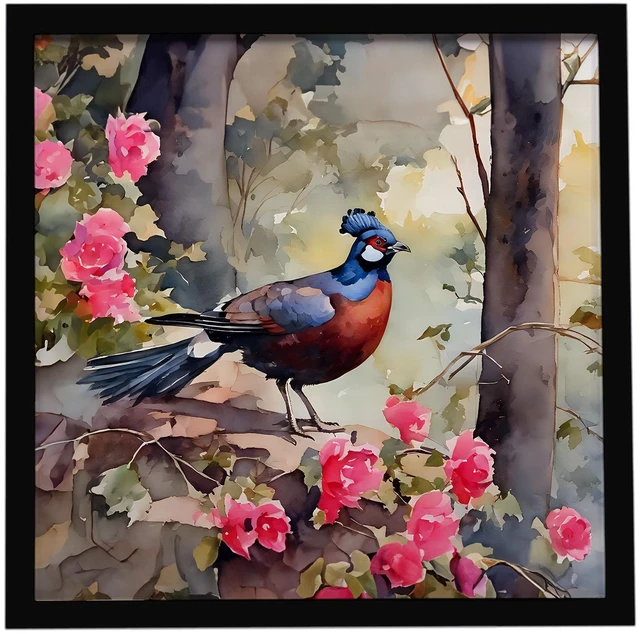 Main image of Pheasant Framed Metal Print Bathroom, Kitchen, Office, Home Decor Wall Art Ready to Hang, Square, 8X8