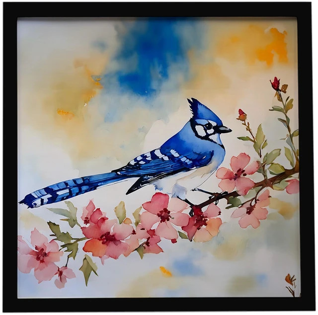 Main image of Blue Jay Framed Metal Print Bathroom, Kitchen, Office, Home Decor Wall Art Ready to Hang, Square, 8X8
