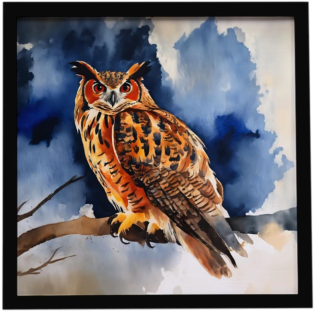 Main image of Eurasian Eagle Owl Framed Metal Print Bathroom, Kitchen, Office, Home Decor Wall Art Ready to Hang, Square, 8X8