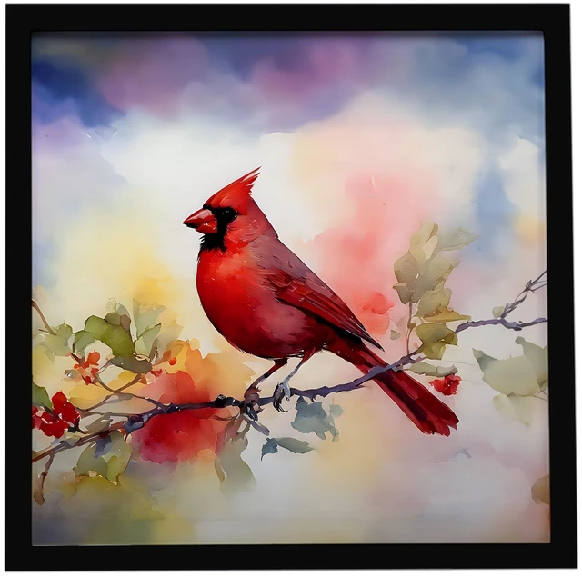 Main image of Cardinal Framed Metal Print Bathroom, Kitchen, Office, Home Decor Wall Art Ready to Hang, Square, 8X8