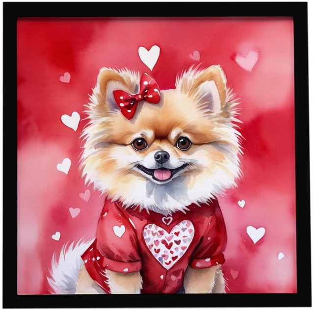 Main image of Pomeranian My Valentine Framed Metal Print Bathroom, Kitchen, Office, Home Decor Wall Art Ready to Hang, Square, 8X8