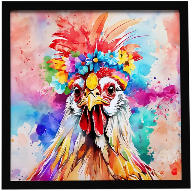 Main image of Hippie Animal Polish Poland Rooster Framed Metal Print Bathroom, Kitchen, Office, Home Decor Wall Art Ready to Hang, Square, 8X8