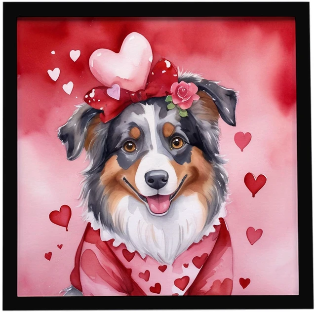 Main image of Australian Shepherd My Valentine Framed Metal Print Bathroom, Kitchen, Office, Home Decor Wall Art Ready to Hang, Square, 8X8