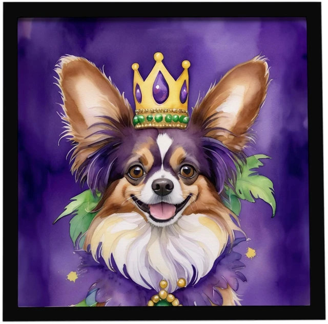 Main image of Papillon King of Mardi Gras Framed Metal Print Bathroom, Kitchen, Office, Home Decor Wall Art Ready to Hang, Square, 8X8