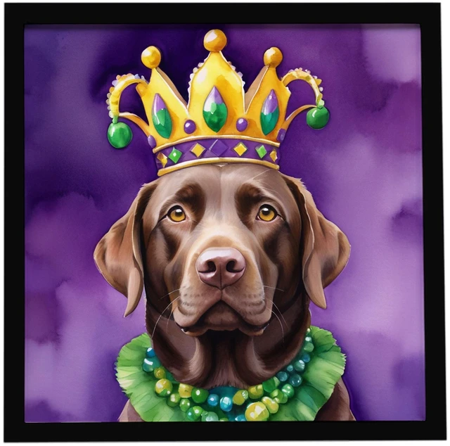 Main image of Labrador Retriever King of Mardi Gras Framed Metal Print Bathroom, Kitchen, Office, Home Decor Wall Art Ready to Hang, Square, 8X8