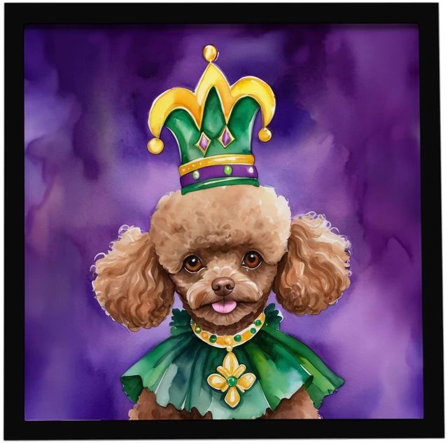 Main image of Poodle King of Mardi Gras Framed Metal Print Bathroom, Kitchen, Office, Home Decor Wall Art Ready to Hang, Square, 8X8