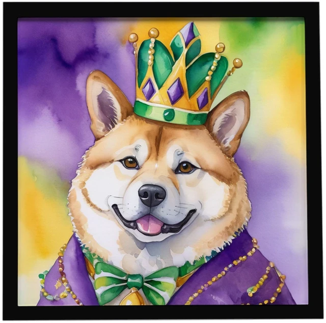 Main image of Akita King of Mardi Gras Framed Metal Print Bathroom, Kitchen, Office, Home Decor Wall Art Ready to Hang, Square, 8X8