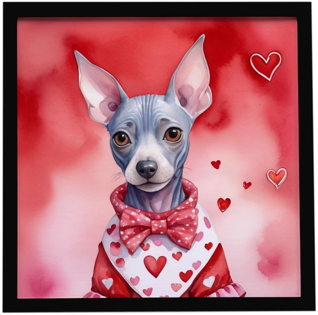 Main image of American Hairless Terrier My Valentine Framed Metal Print Bathroom, Kitchen, Office, Home Decor Wall Art Ready to Hang, Square, 8X8