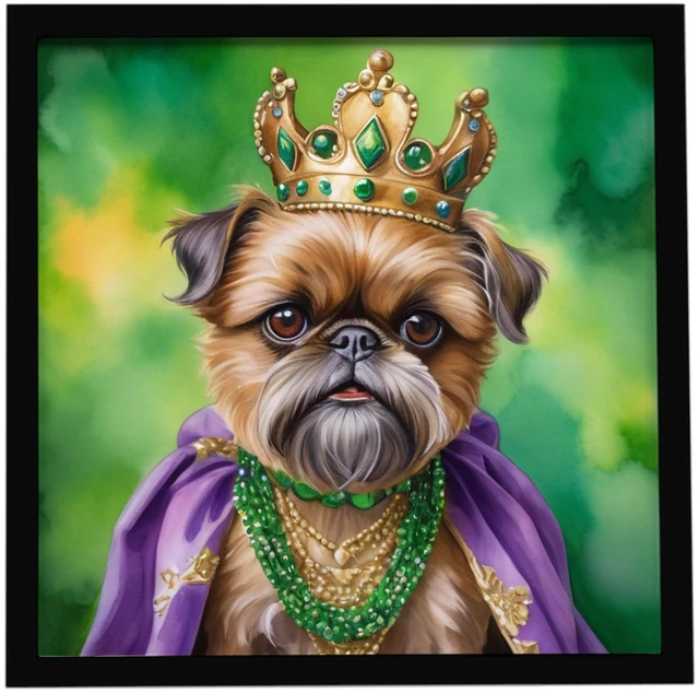 Main image of Brussels Griffon King of Mardi Gras Framed Metal Print Bathroom, Kitchen, Office, Home Decor Wall Art Ready to Hang, Square, 8X8