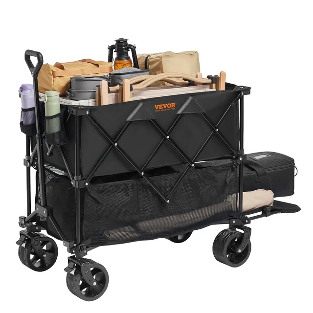 Alt view image 8 of 8 - Foldable Double Decker Wagon, 400L Collapsible Wagon Cart with All-Terrain Wheels, Heavy Duty Folding Wagon Cart 350-450 lbs Weight Capacity for Camping, Shopping, Garden, 52" Extra Long Extender