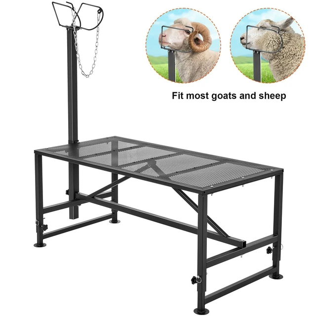 Alt view image 15 of 15 - Goat & Sheep Stand, 47x23 inch Livestock Stand, Metal Livestock Milking and Shearing Stand 21" to 33" Adjustable Height, with Headpiece and Nose Loop, 500lbs Loading Weight, Black