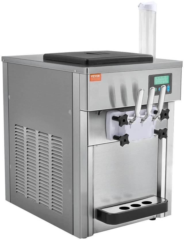 Alt view image 9 of 9 - Commercial Ice Cream Machine, 21 QT/H Yield, 1800W 3-Flavor Countertop Soft Serve Ice Cream Maker, 2 x 4L Hopper 2 x 1.8L Cylinder, LCD Panel Auto Clean Pre-cooling, for Restaurant Snack Bar
