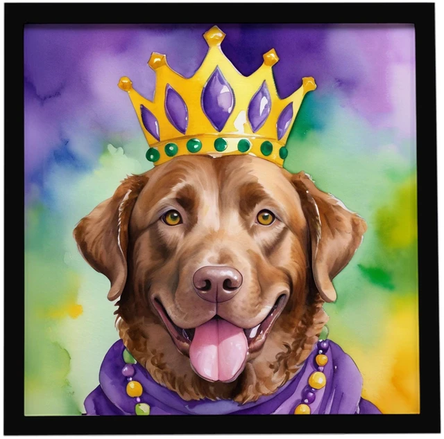 Main image of Chesapeake Bay Retriever King of Mardi Gras Framed Metal Print Bathroom, Kitchen, Office, Home Decor Wall Art Ready to Hang, Square, 8X8