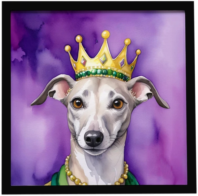 Main image of Whippet King of Mardi Gras Framed Metal Print Bathroom, Kitchen, Office, Home Decor Wall Art Ready to Hang, Square, 8X8