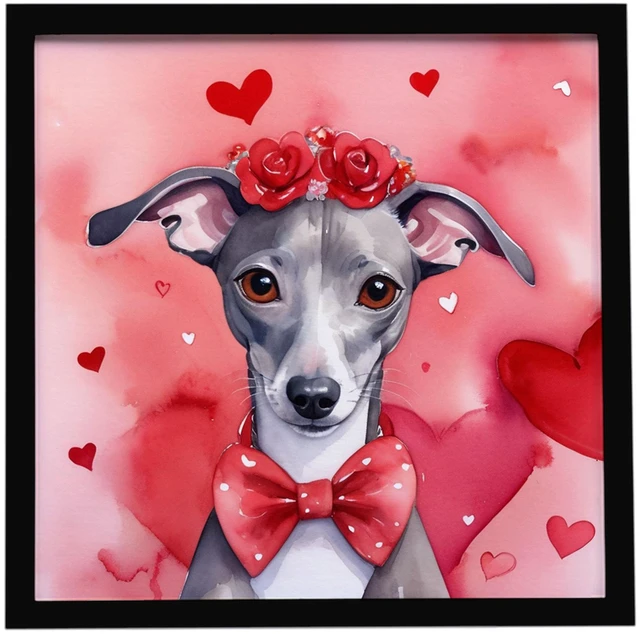 Main image of Italian Greyhound My Valentine Framed Metal Print Bathroom, Kitchen, Office, Home Decor Wall Art Ready to Hang, Square, 8X8