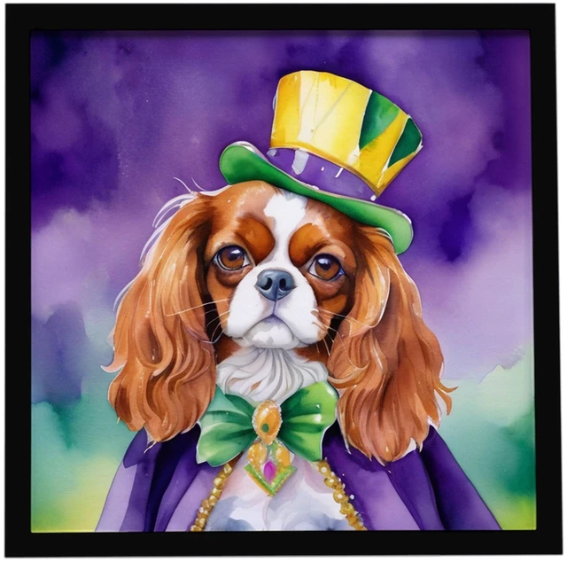 Main image of Cavalier Spaniel King of Mardi Gras Framed Metal Print Bathroom, Kitchen, Office, Home Decor Wall Art Ready to Hang, Square, 8X8
