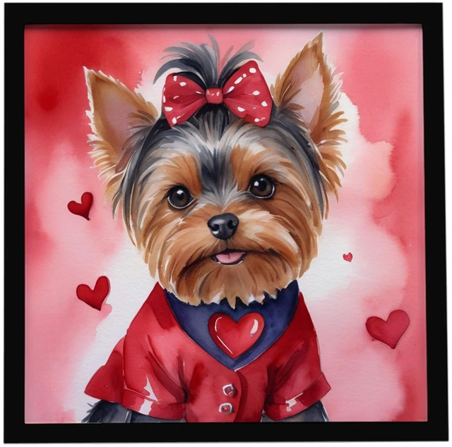 Main image of Yorkshire Terrier My Valentine Framed Metal Print Bathroom, Kitchen, Office, Home Decor Wall Art Ready to Hang, Square, 8X8