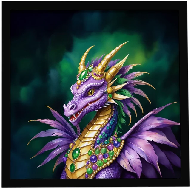 Main image of Dragon King of Mardi Gras Framed Metal Print Bathroom, Kitchen, Office, Home Decor Wall Art Ready to Hang, Square, 8X8