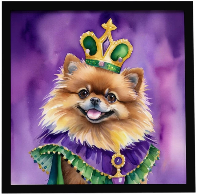 Main image of Pomeranian King of Mardi Gras Framed Metal Print Bathroom, Kitchen, Office, Home Decor Wall Art Ready to Hang, Square, 8X8