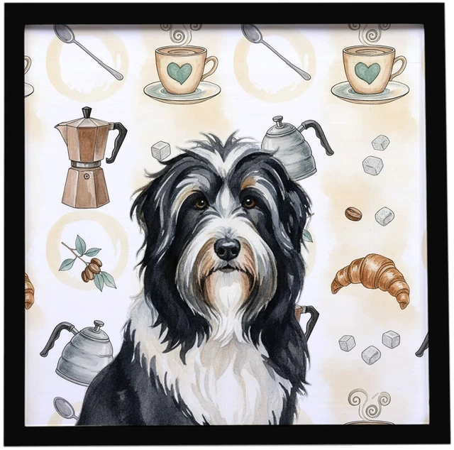 Main image of Black Bearded Collie Coffee Bar Framed Metal Print Bathroom, Kitchen, Office, Home Decor Wall Art Ready to Hang, Square, 8X8