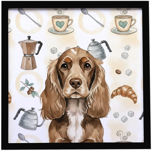 Main image of Chocolate Cocker Spaniel Coffee Bar Framed Metal Print Bathroom, Kitchen, Office, Home Decor Wall Art Ready to Hang, Square, 8X8