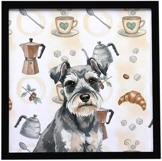 Main image of Miniature Schnauzer Coffee Bar Framed Metal Print Bathroom, Kitchen, Office, Home Decor Wall Art Ready to Hang, Square, 8X8