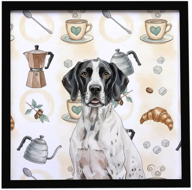 Main image of Black and White Pointer Coffee Bar Framed Metal Print Bathroom, Kitchen, Office, Home Decor Wall Art Ready to Hang, Square, 8X8